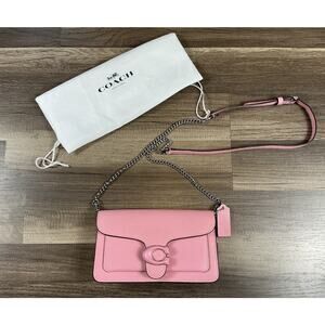 Coach Women Tabby Chain Strap Crossbody Clutch Pebbled Leather Pink Barbiecore